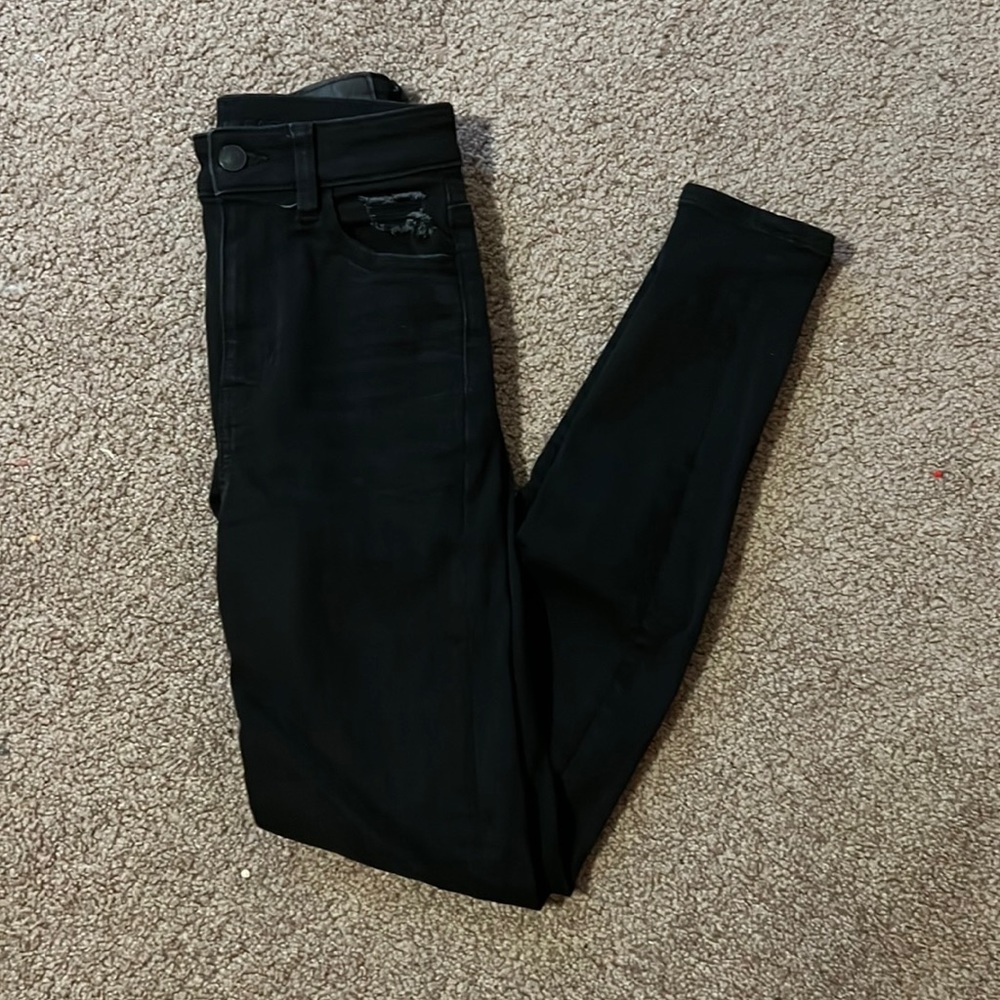 AE distressed skinny jeans black jeans size 0